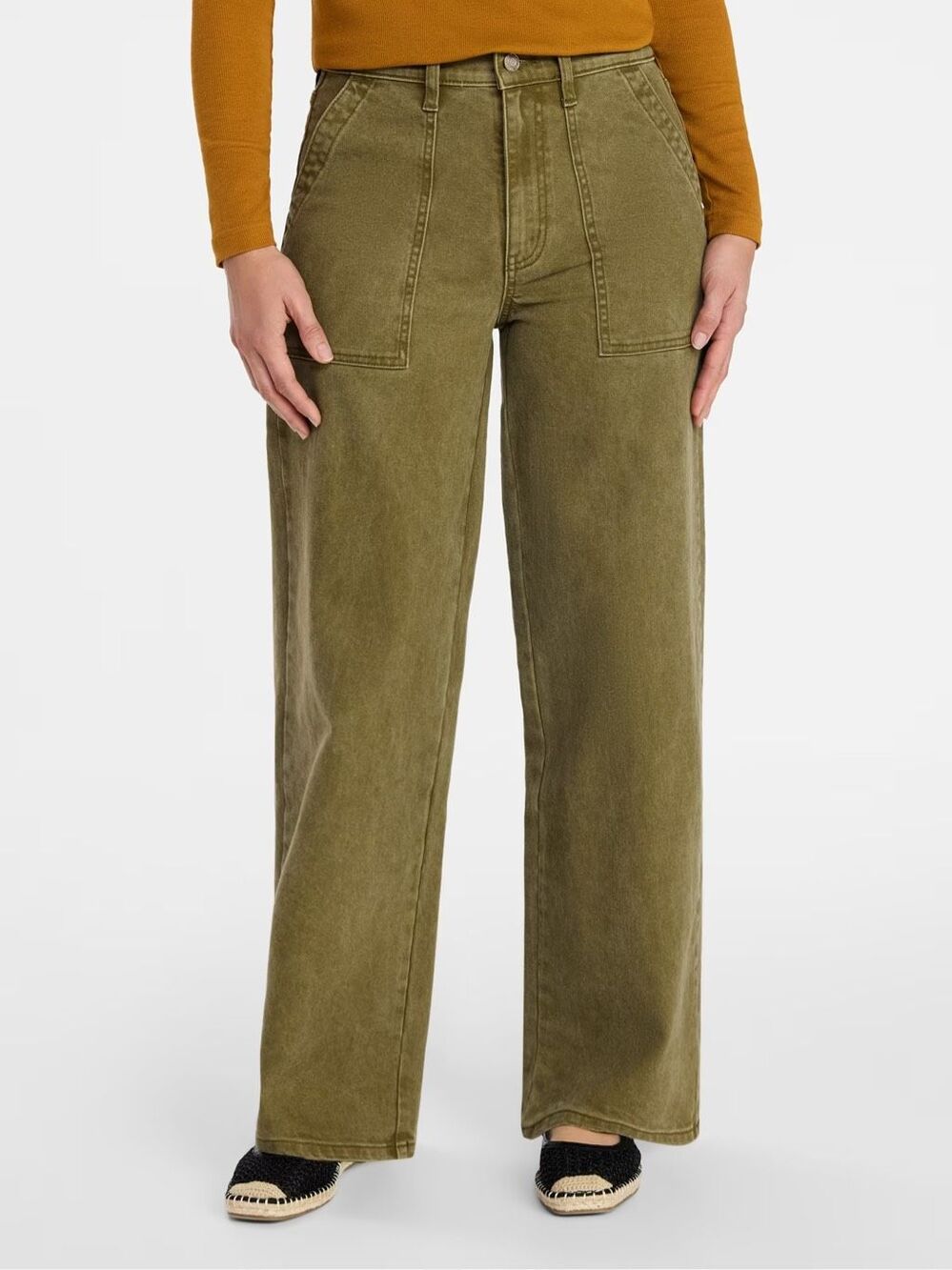 Time And Tru Olive Green Wide Leg Utility Trousers Size 8